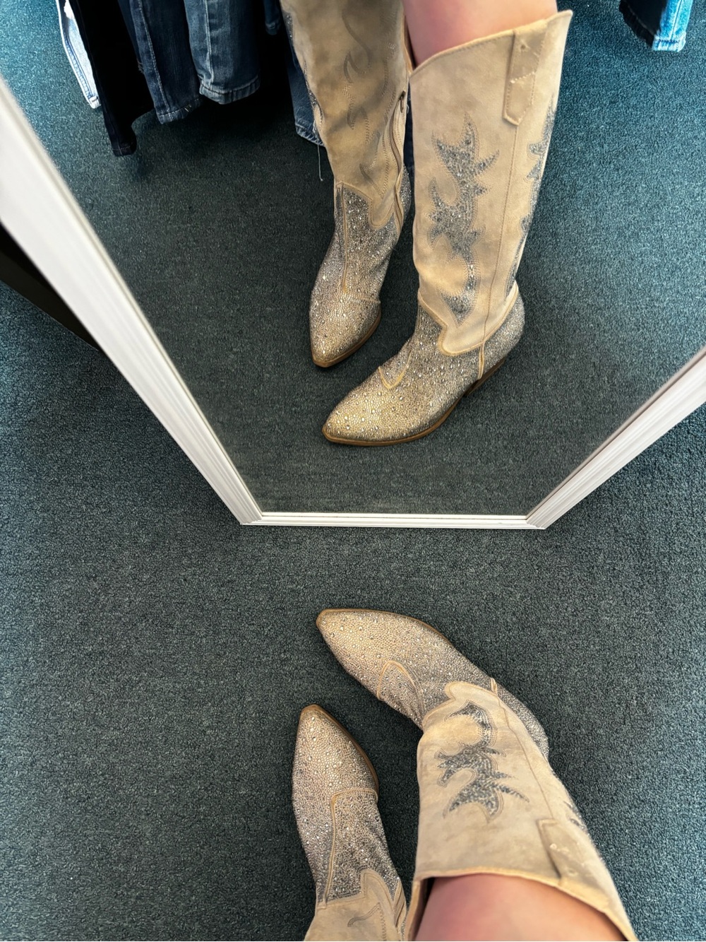 Madden NYC Embellished Cream Suede Western Tall Boots - Picture 4 of 14